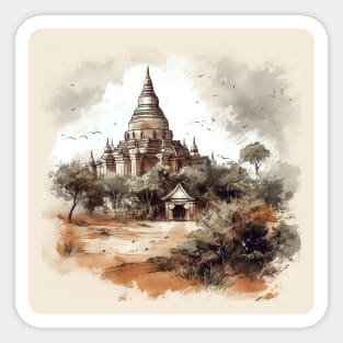 Illustration of Bagan, Myanmar. Tourists place Sticker